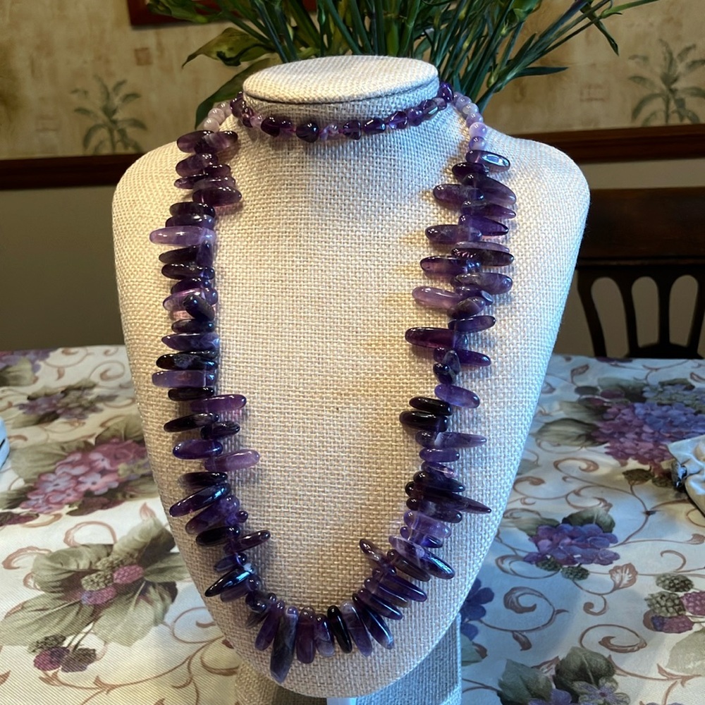 AMETHYST SMOOTH OVAL STONE NECKLACE 21 1/2” - Picture 7 of 13